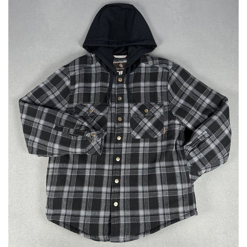 Legendary Outfitters Jacket Mens Medium Gray Black Flannel Quilt Lined Outdoor